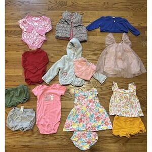Lot of 14 Piece Baby Girl Clothes 6-12 M (bodysuit, Puffer Vest, Dress, Outfit)